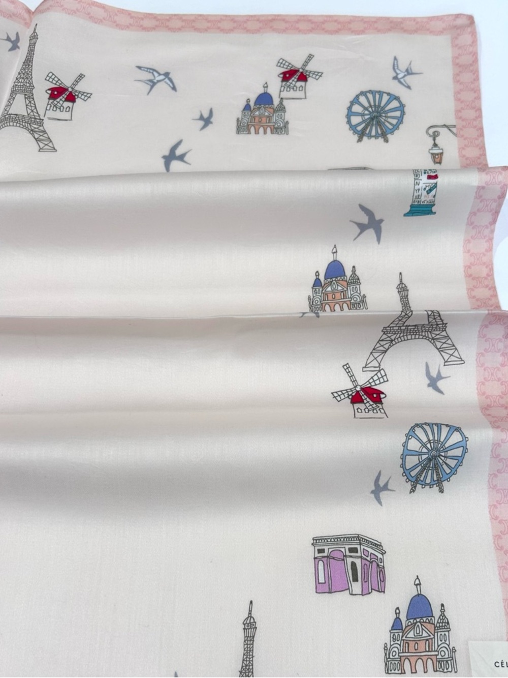 NWT Women Handkerchief Celine Pink Eiffel Paris Cotton Pocket Square 20” - Picture 5 of 6